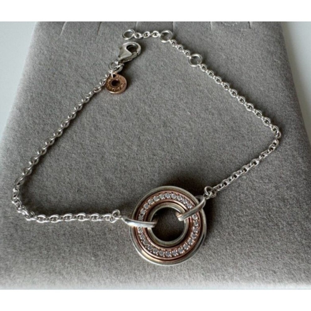 PANDORA Signature Two Tone Logo & Pavé Chain Bracelet 582741C01 18 7.1 Genuine